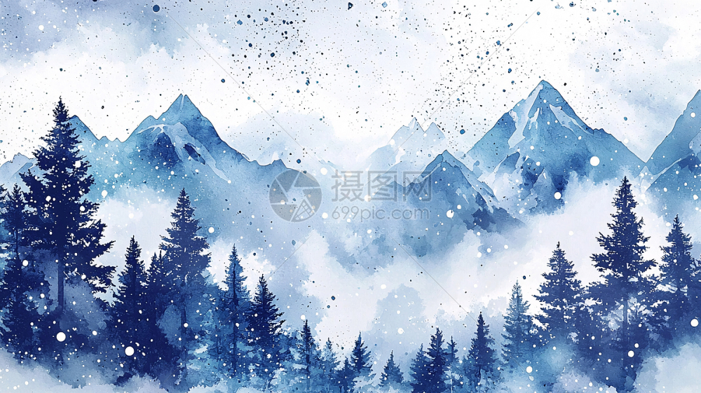 水彩雪山风景画插画图片下载-正版图片700227933-摄图网