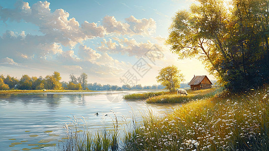 田园风景油画图片_田园风景油画素材_田园风景油画高清图片_摄图网图片
