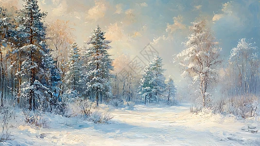 冬季雪景油画图片素材大全_摄图网