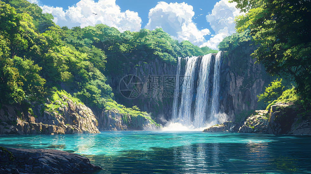 瀑布插画图片下载-正版图片700432506-摄图网
