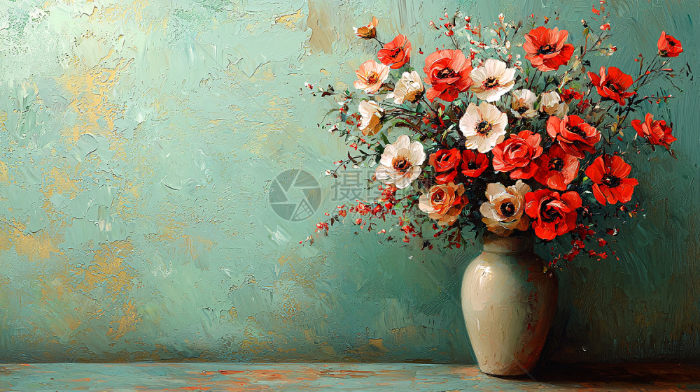 静物油画花瓶插花插画图片下载-正版图片700441757-摄图网