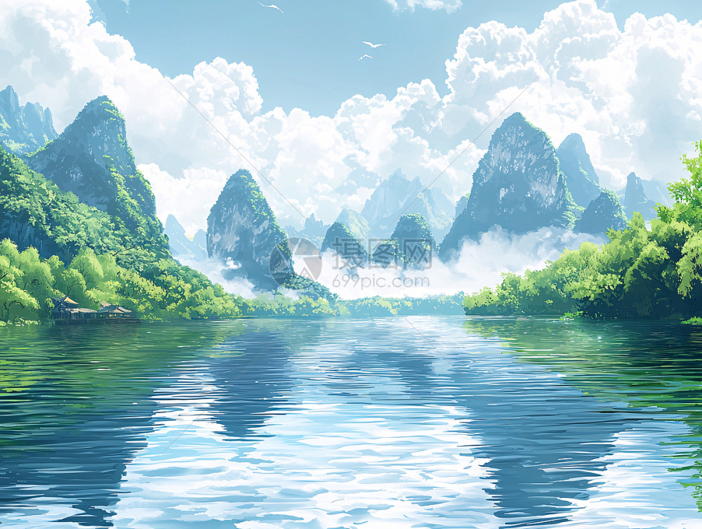 山水画插画图片下载-正版图片700445457-摄图网