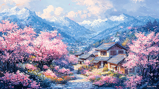 水彩风景田园小屋插画图片下载-正版图片700472099-摄图网