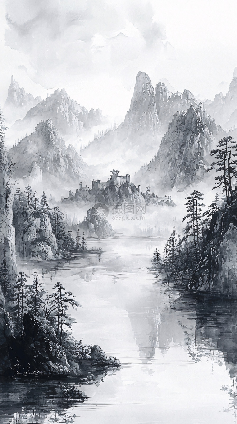 水墨山水圖12 水墨山水插画图片下载-正版图片700465272-摄图网