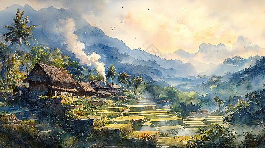山区小屋风景画插画图片下载-正版图片700465813-摄图网