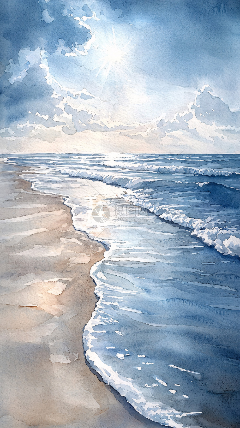 水彩画海滩风景插画图片下载-正版图片700499694-摄图网