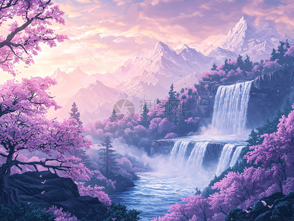 梦幻山水瀑布风景图插画图片下载-正版图片700508491-摄图网