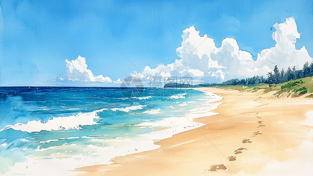 油彩画 海の風景 F4 林椰夫　夫婦岩 水彩风格海滩风景插画图片下载-正版图片700514534-摄图网