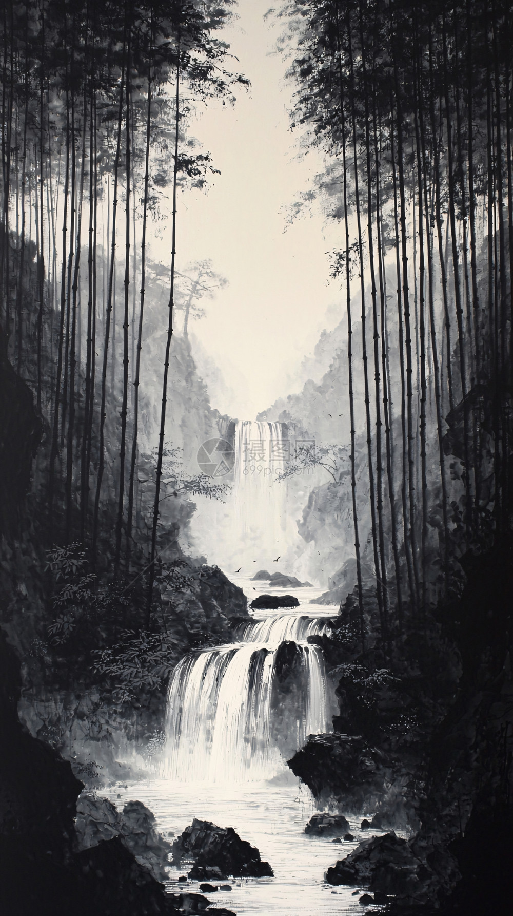 水墨画瀑布插画图片下载-正版图片700526737-摄图网