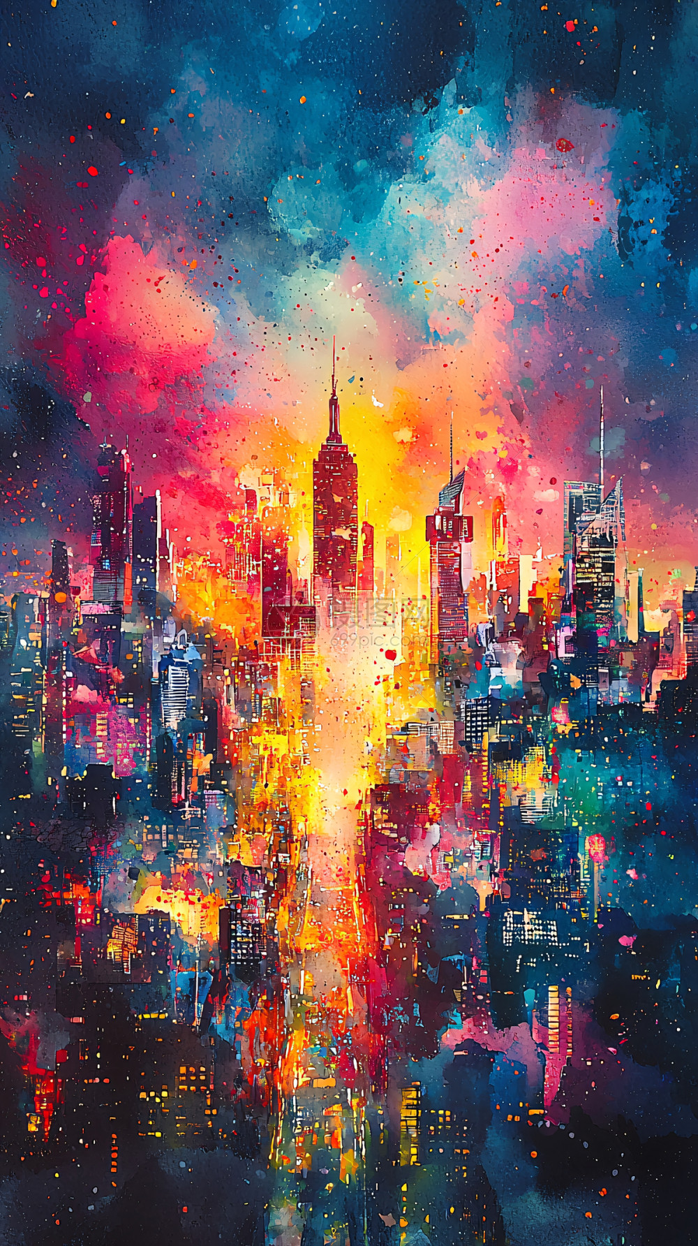 梦幻水彩城市夜景插画图片下载-正版图片700527757-摄图网