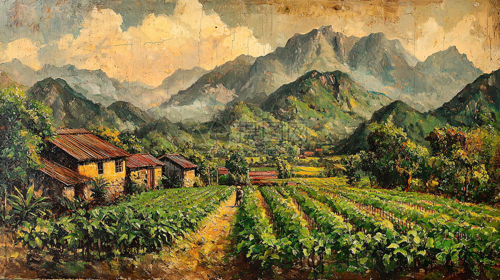 山村田园风景油画插画图片下载-正版图片700532341-摄图网
