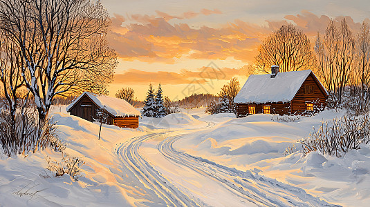 雪地雪景油画图片_雪地雪景油画素材_雪地雪景油画高清图片_摄图网图片