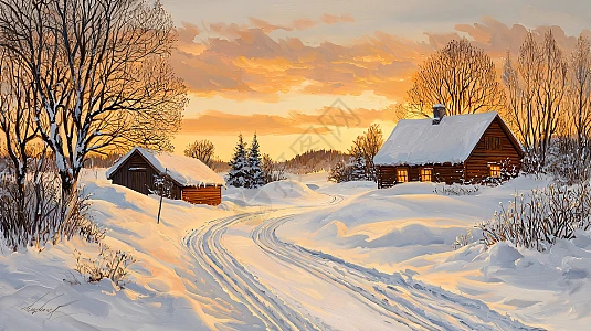 雪地雪景油画图片_雪地雪景油画素材_雪地雪景油画高清图片_摄图网图片