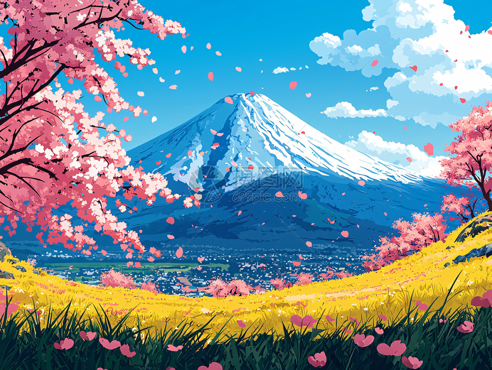 富士山樱花插画图片下载-正版图片700550137-摄图网