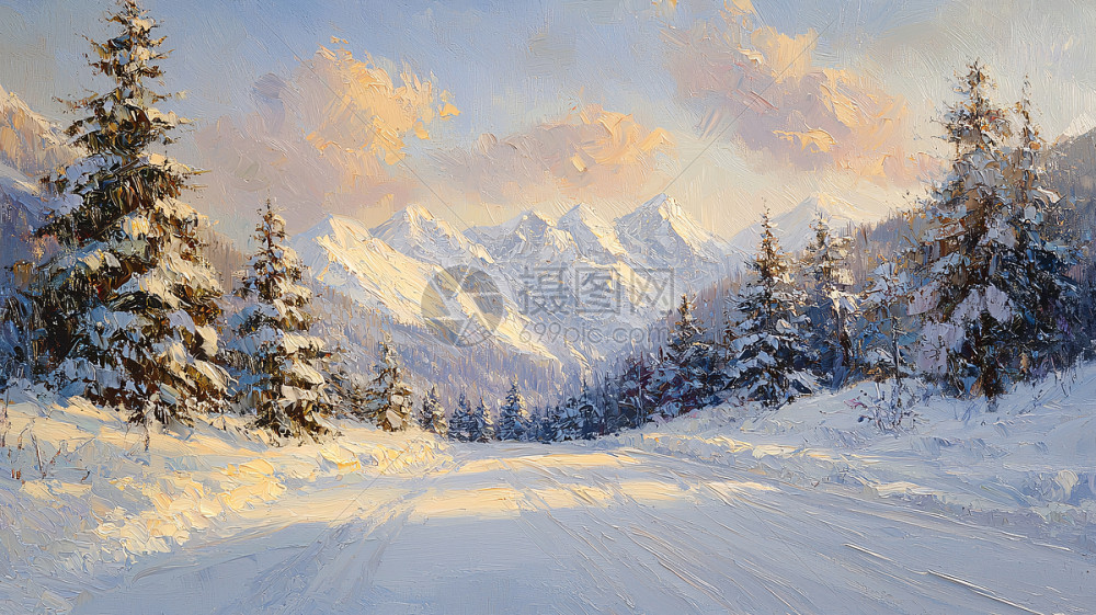 雪山日落风景画插画图片下载-正版图片700562745-摄图网