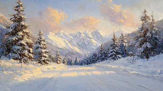 雪地雪景油画图片_雪地雪景油画素材_雪地雪景油画高清图片_摄图网图片