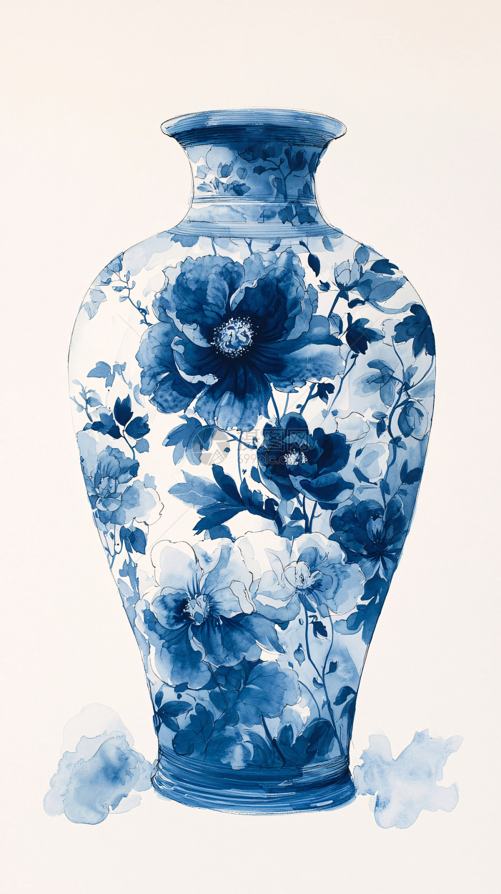 青花瓷花瓶水彩画插画图片下载-正版图片700585684-摄图网