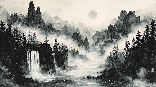水墨山水画插画图片下载-正版图片700587921-摄图网