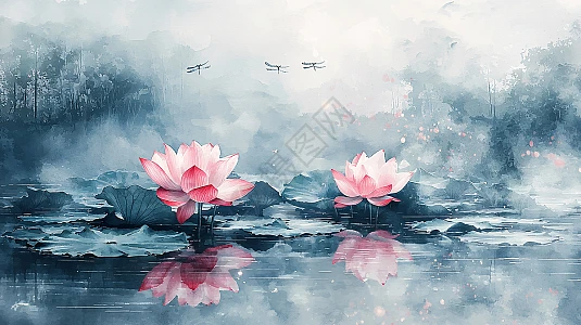 水彩荷花插画图片下载-正版图片700602002-摄图网