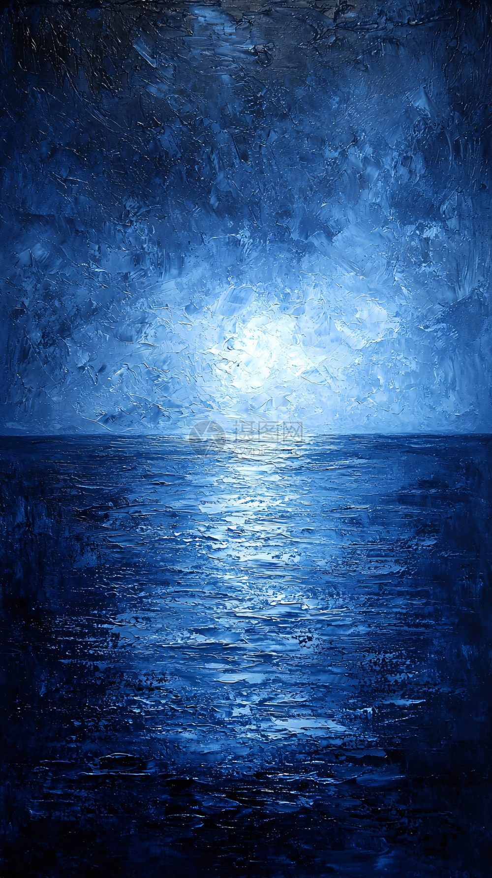 深蓝色的夜空与海面油画插画图片下载-正版图片700604691-摄图网