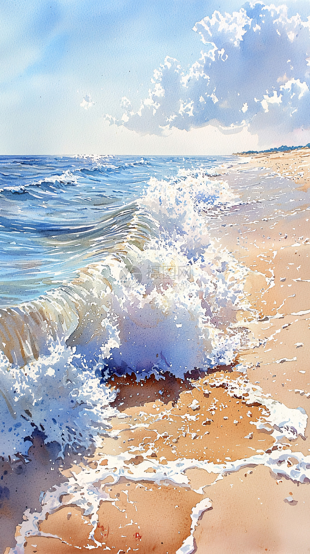 水彩风格的海岸线风景插画图片下载-正版图片700634879-摄图网