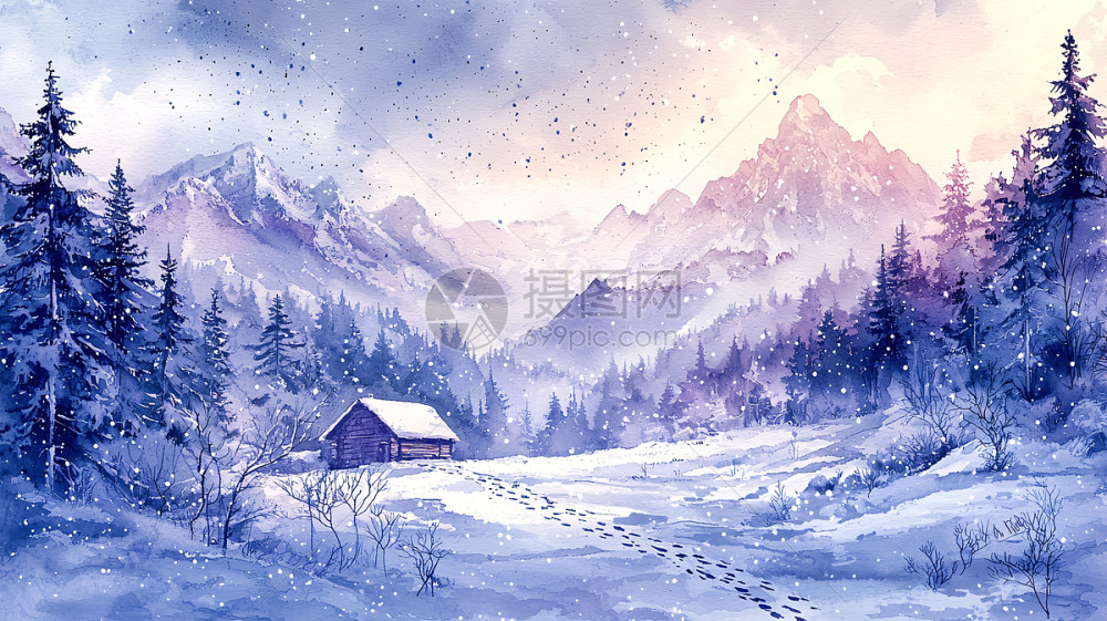 水彩雪景插画图片下载-正版图片700634920-摄图网