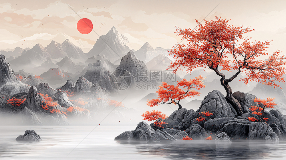 水墨画　大日方岳峰(大日方岳葉)作　8号 水墨山水画插画图片下载-正版图片700680695-摄图网