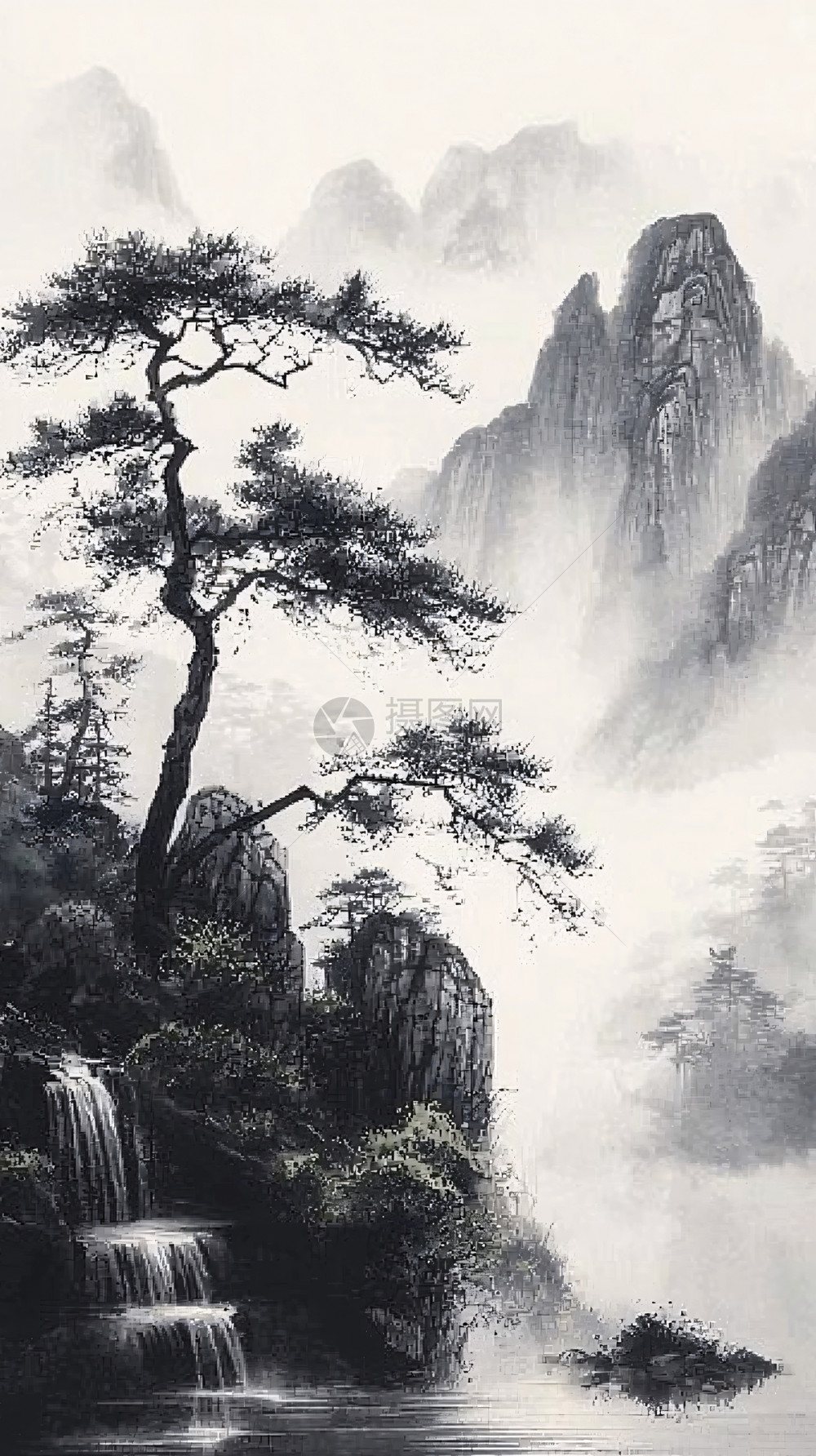 水墨山水画插画图片下载-正版图片700681689-摄图网