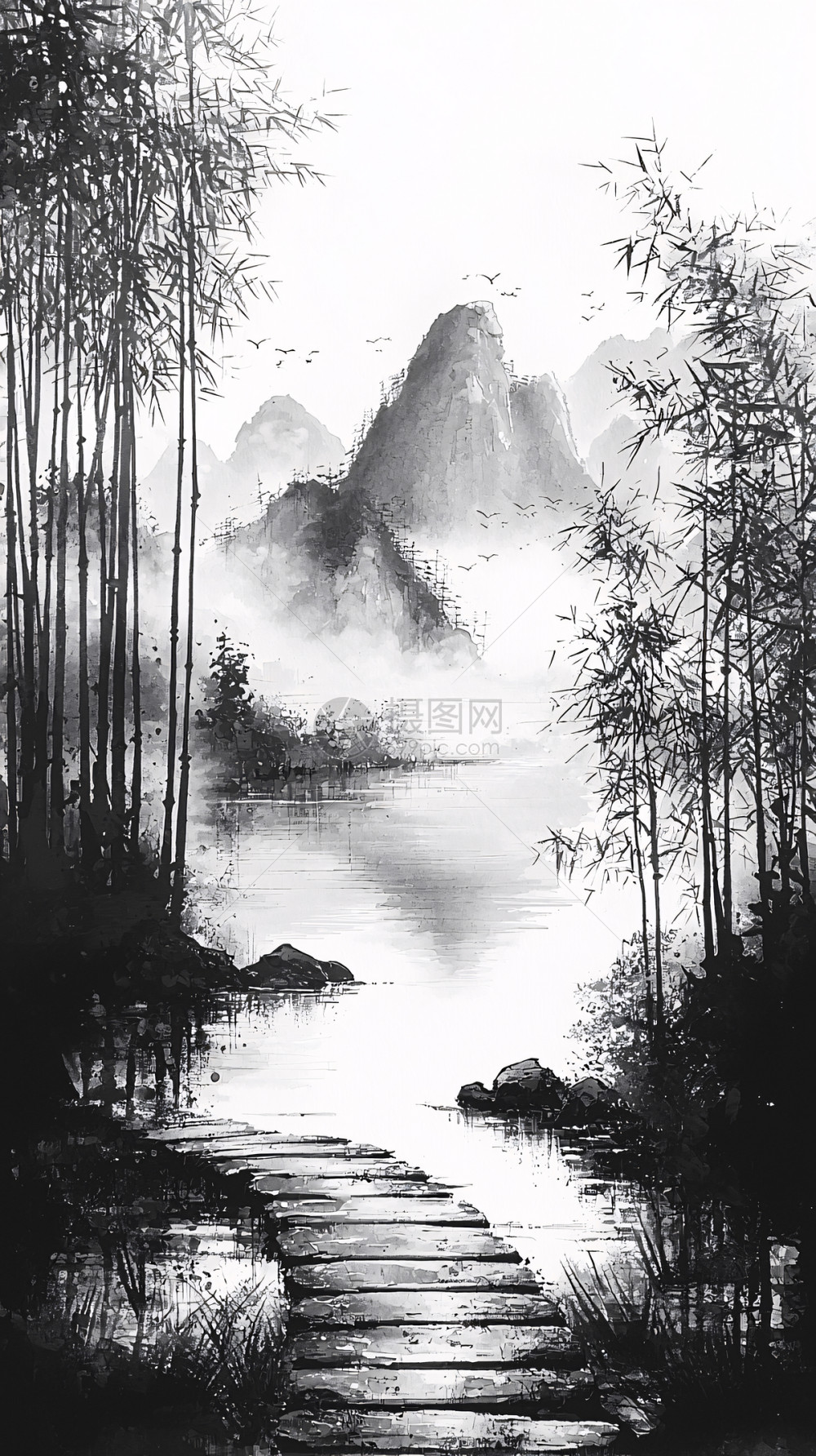 水墨画山水插画图片下载-正版图片700682372-摄图网