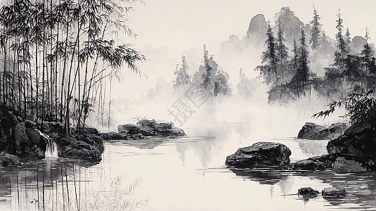 水墨画山水风景插画图片下载-正版图片700688951-摄图网