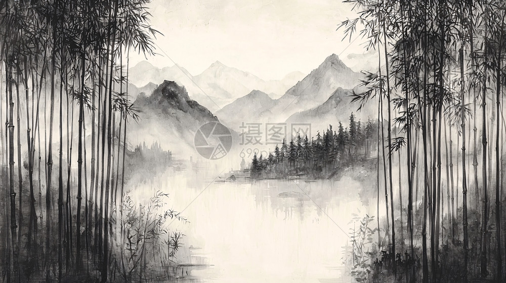 水墨画山水风景插画图片下载-正版图片700688951-摄图网