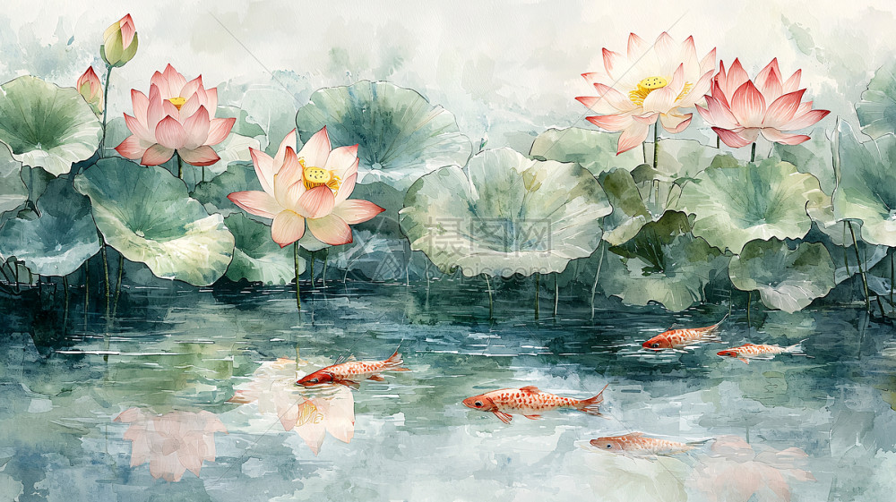 水彩荷花图插画图片下载-正版图片700689481-摄图网