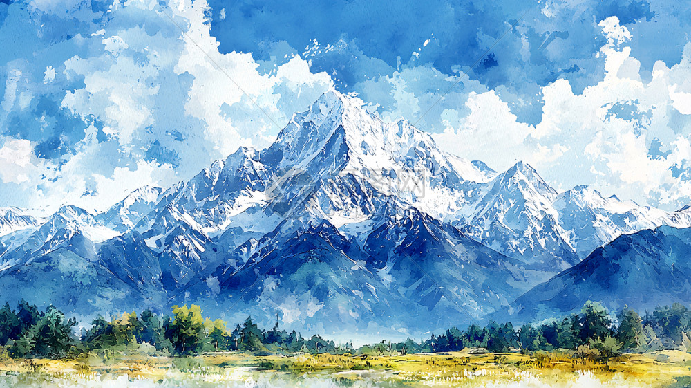 水彩画雪山风景插画图片下载-正版图片700689799-摄图网